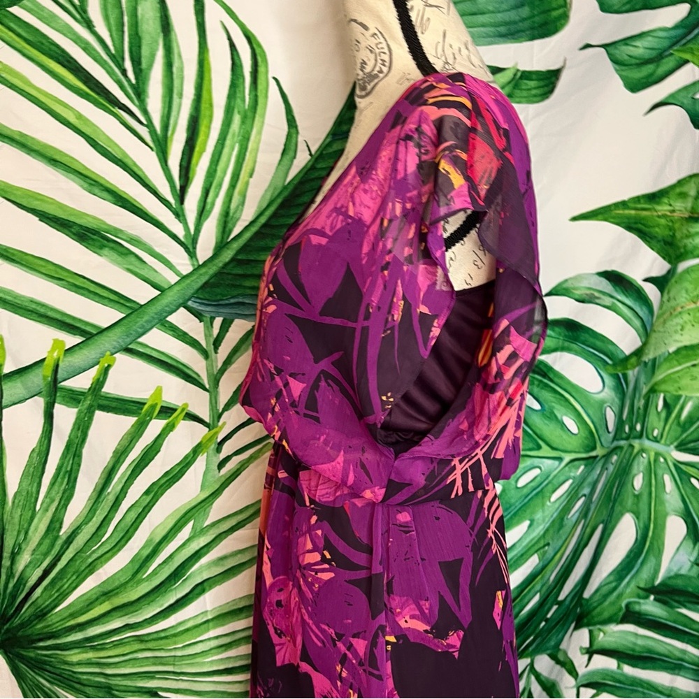 Express S Pink Purple Floral Colorful Layered Casual Spring Summer Dress - Picture 6 of 14